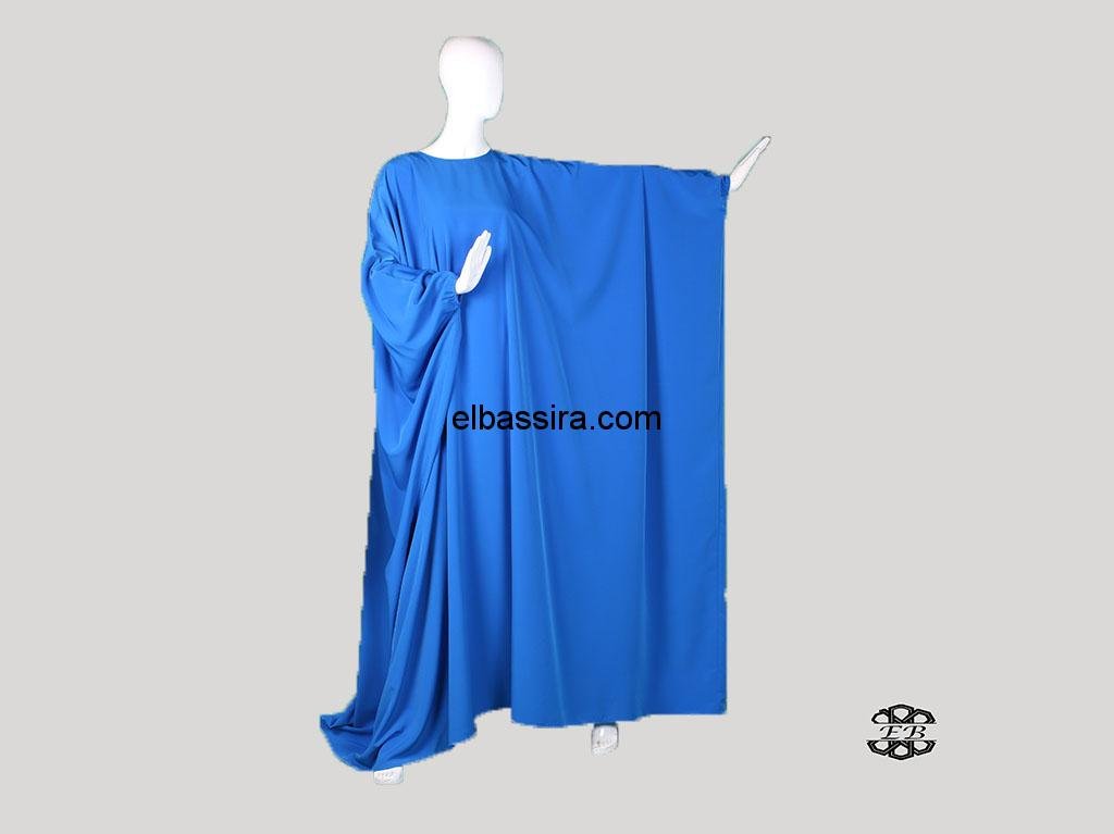 Robe ou Abaya saoudienne très évasée en tissu Koshibo, appelé aussi Microfibre, de couleur bleu roi