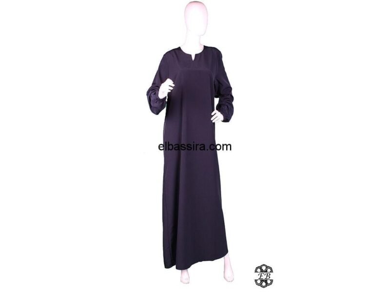 Robe ou Abaya coupe droite avec élastiques aux poignets en tissu Koshibo, appelé aussi Microfibre, de couleur bleu noir charbon