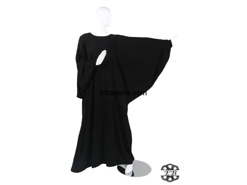 Robe ou Abaya papillon en tissu Caviary, de couleur noir intense