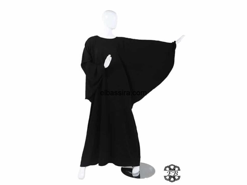 Robe ou Abaya papillon en tissu Wool Peach , appelé aussi Microfibre léger, de couleur noir
