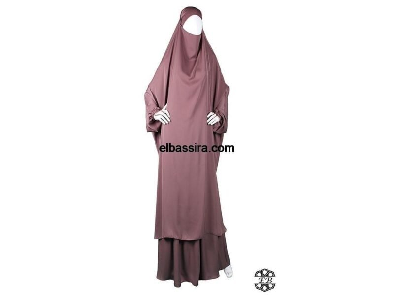 Jilbab, Jelbab ou Jilbeb 2 Pièces avec une jupe évasée, en tissu Fursan, de couleur brun calabre